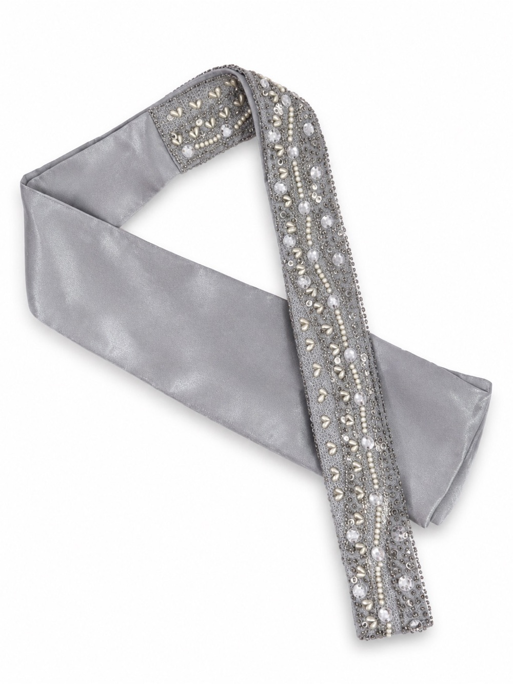 Cejon Satin Embellished Rhinestones Pearls‎ Sequins Beaded Sash Tie Belt
